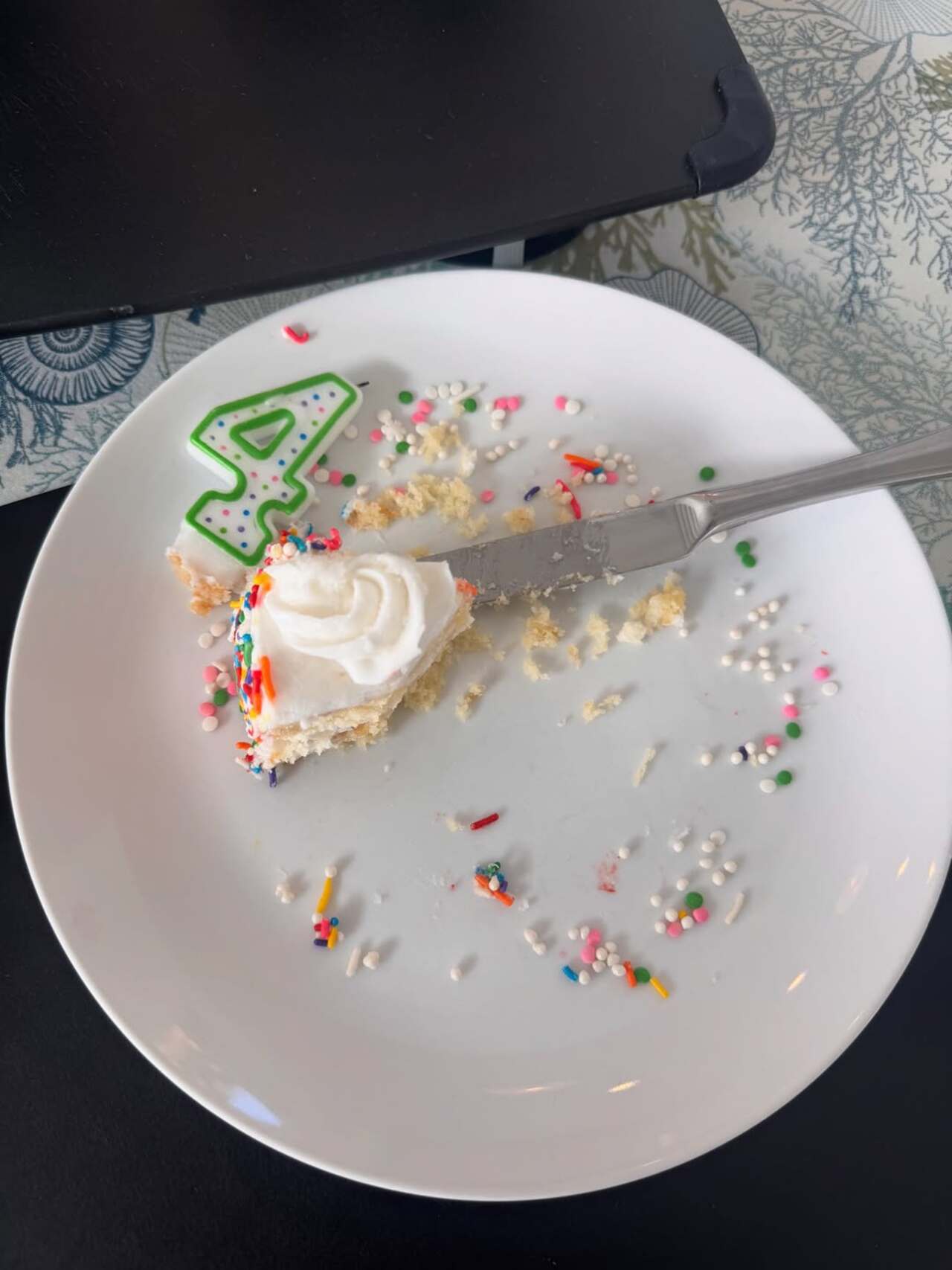 Nick also shared the picture of an almost-eaten cake. The plate also carried the number 4 that is generally used as decorative on birthday cakes indicating age